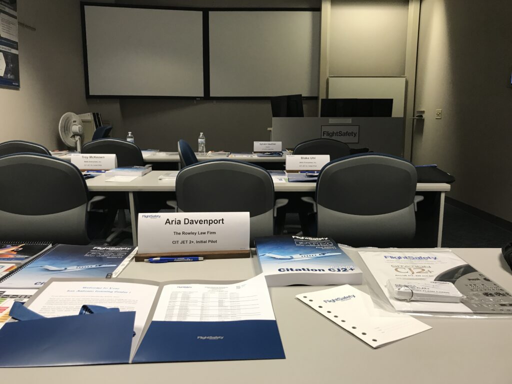 Flight Safety International desk.