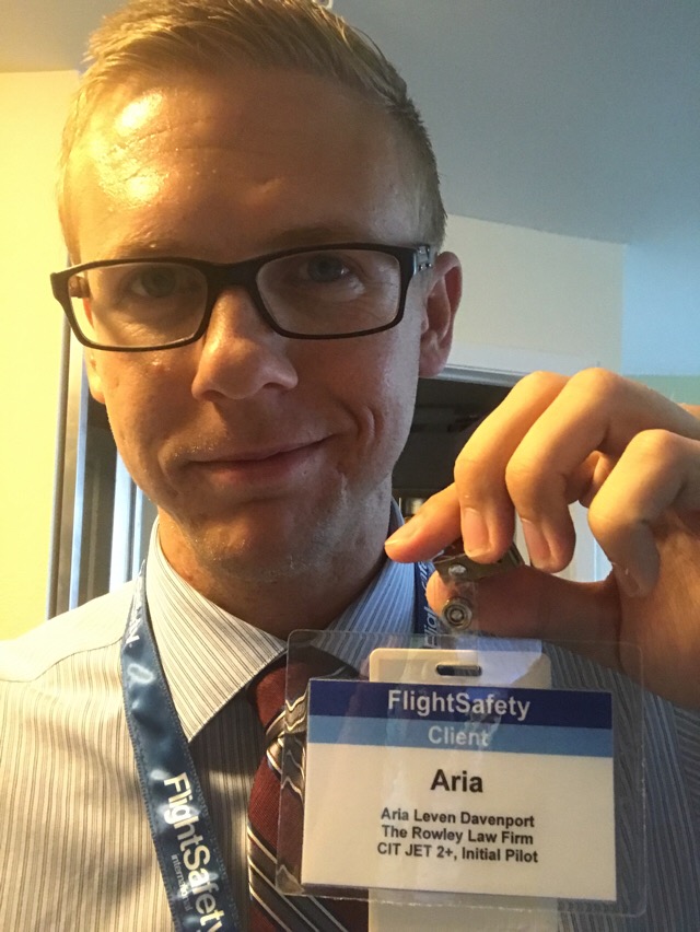 Aria Davenport with Flight Safety Client name tag.